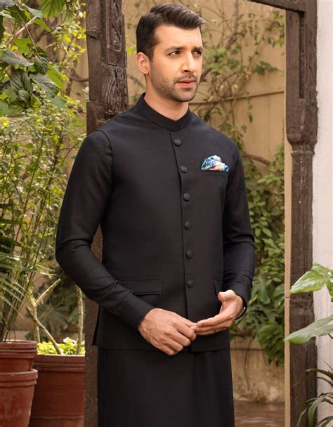 shalwar kameez black waistcoat.